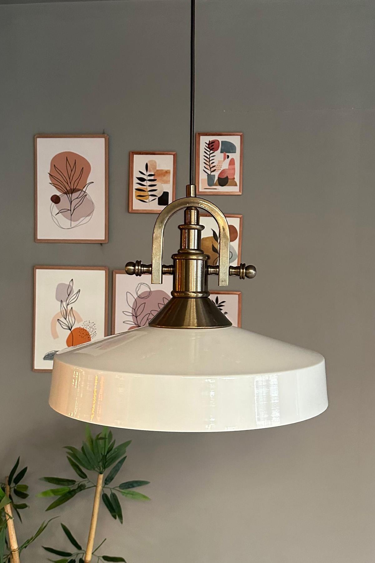 Açe Beyaz Tekli Gemici Eskitme Başlık Avize Retro Sarkıt Ofis Showroom Salon Mutfak Avizeleri