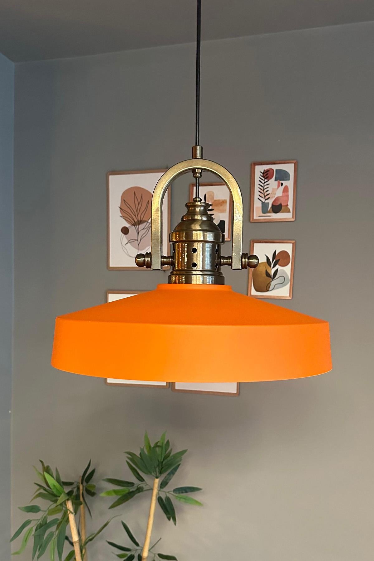 Açe Turuncu Tekli Delikli Eskitme Başlık Avize Retro Sarkıt Ofis Showroom Salon Mutfak Avizeleri