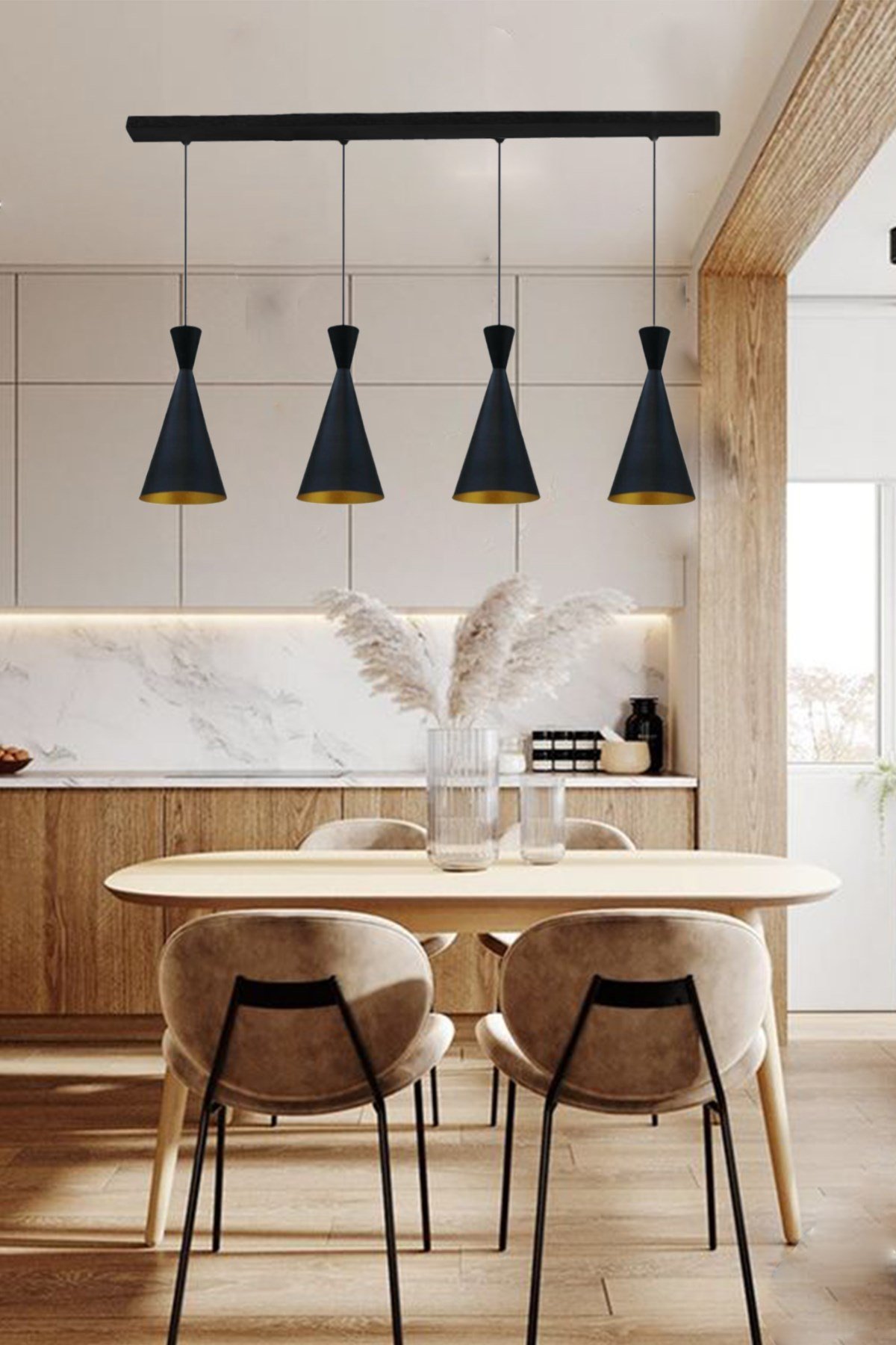 Bamyum Dörtlü Siyah İnce Avize