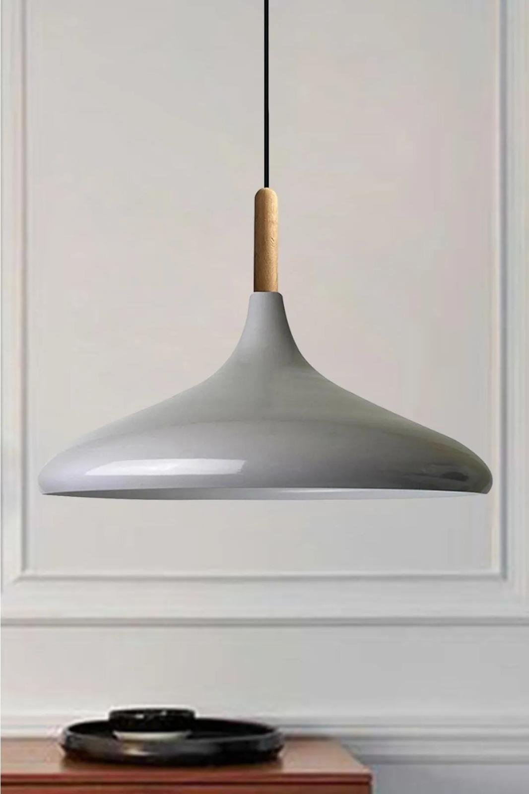 Bamyum Gri Champion Ahşap Tekli Avize Sarkıt Salon Mutfak  Cafe Butik Lamba Aydınlatma Avizeler