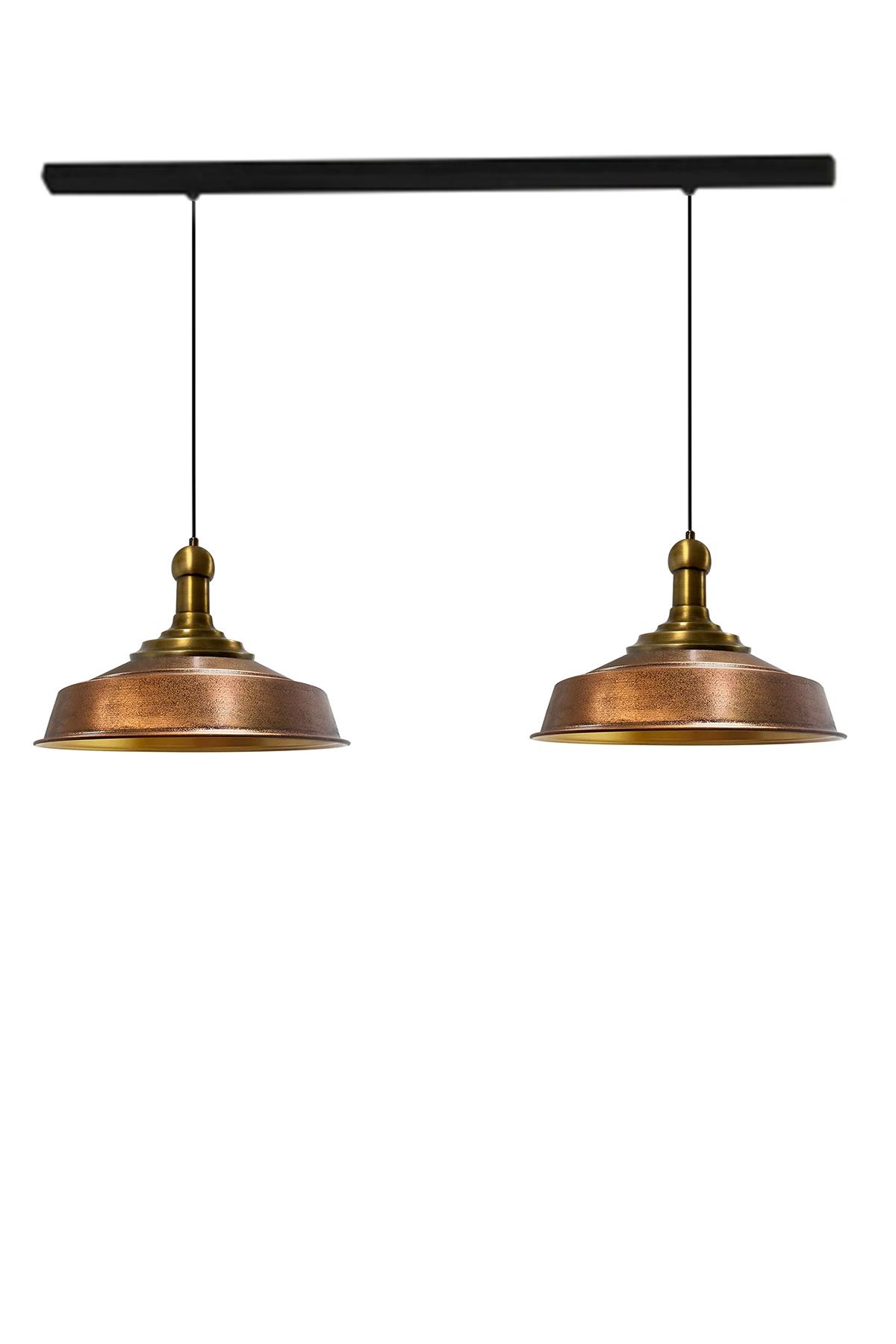 Bamyum İkili Bakır Asaletli Eskitme Long Knob Başlık Retro Sarkıt Lamba Restoran Salon Aydınlatma