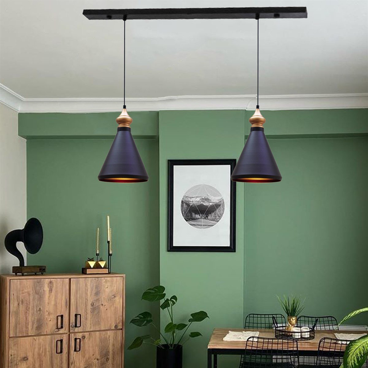 Bamyum İkili İnce Siyah Avize