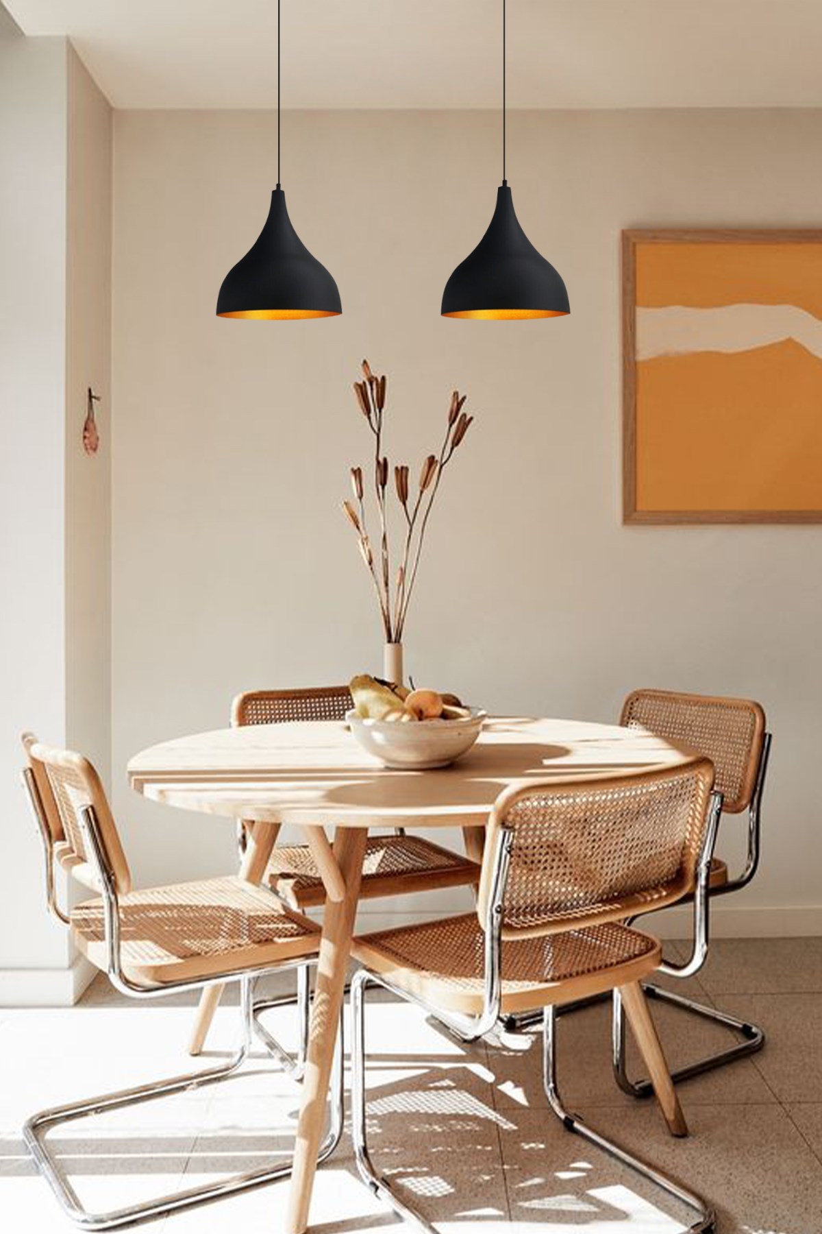 Bamyum İkili Uzun Circle Siyah Sarkıt Avize