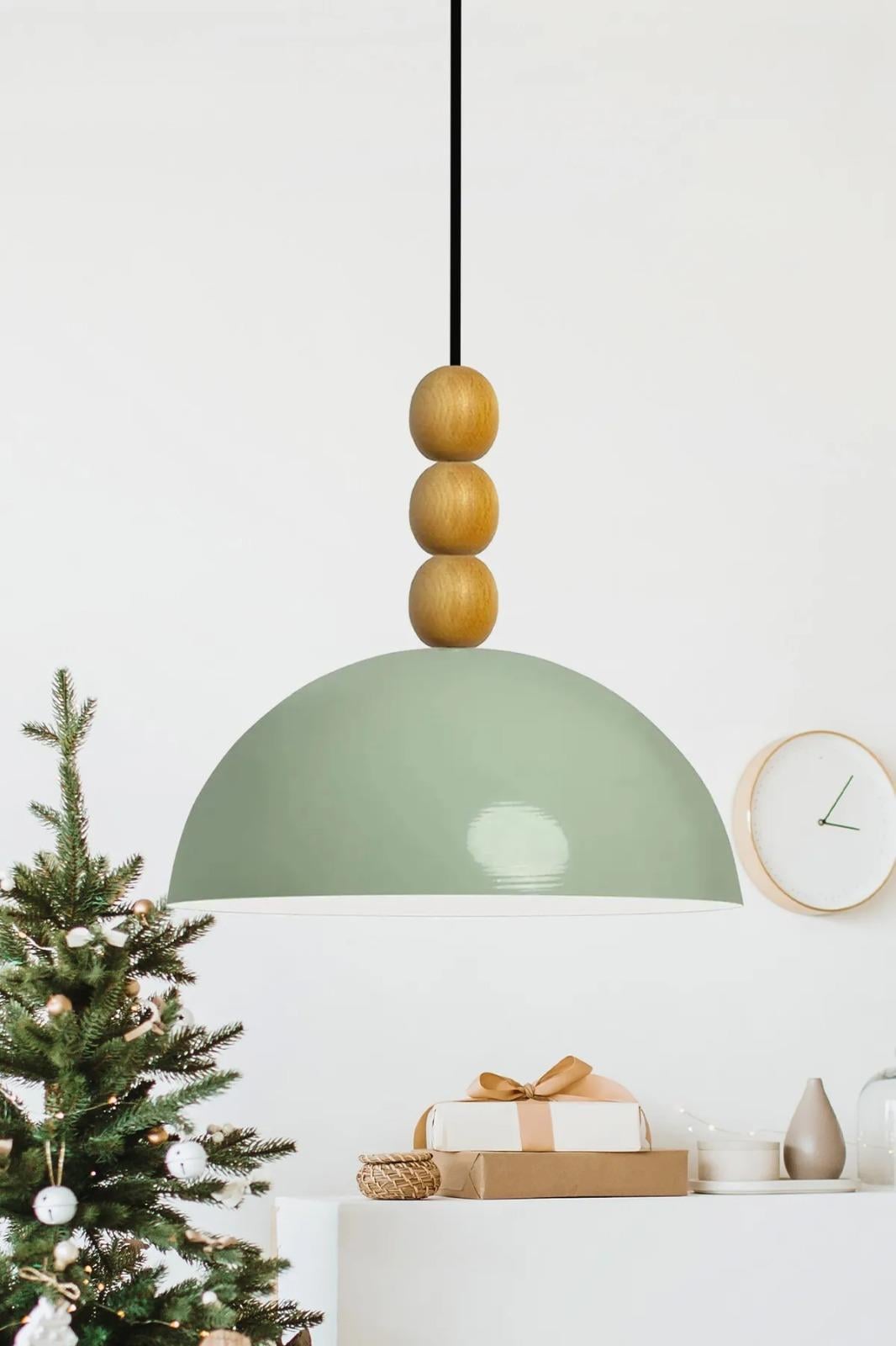 Bamyum Lipeo Mint  Ahşap Boncuklu Avize Tekli Sarkıt Salon Mutfak Kuaför Lamba Dekoratif Aydınlatma