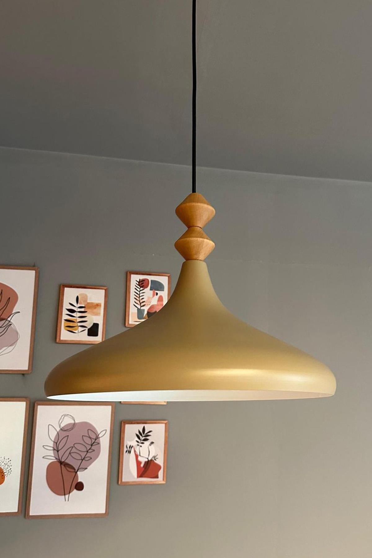 Bej İki Q Ahşap Tekli Avize Sarkıt Salon Mutfak Cafe Butik Lamba Aydınlatma Avizeler