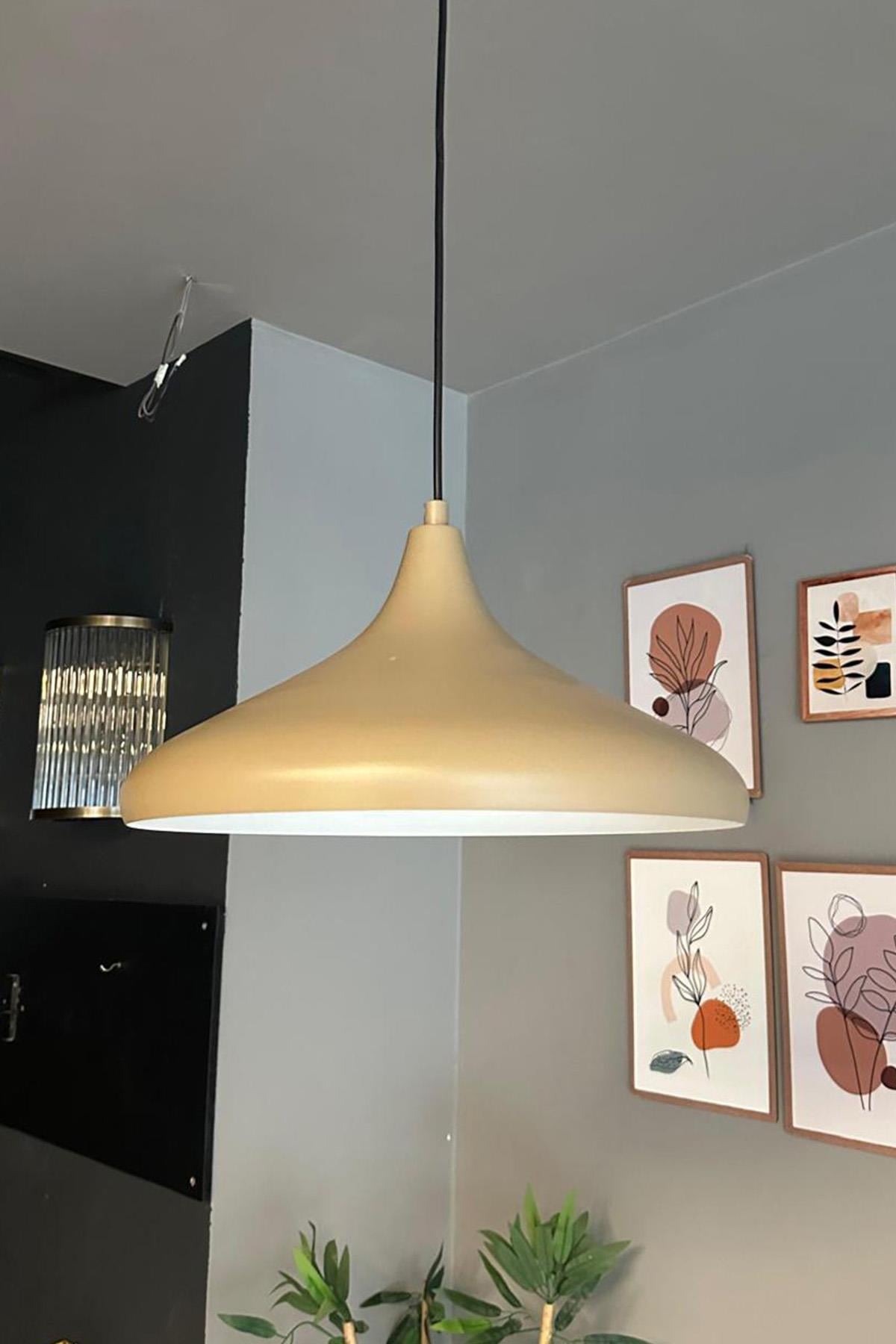 Champion Bej Tekli Avize Kafe Iç Mekan Salon Oturma Odası Mutfak Yatak Odası Sarkıt Modeli