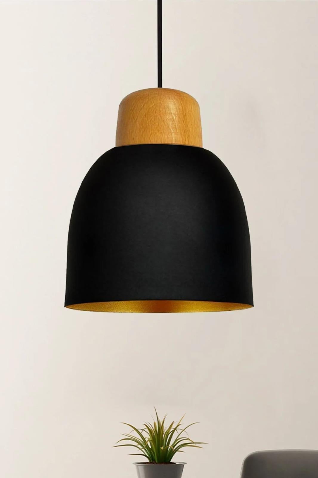 Deep Siyah Geniş Ahşap Başlık Tekli Avize Sarkıt Salon Mutfak Butik Lamba Aydınlatma Avizeler