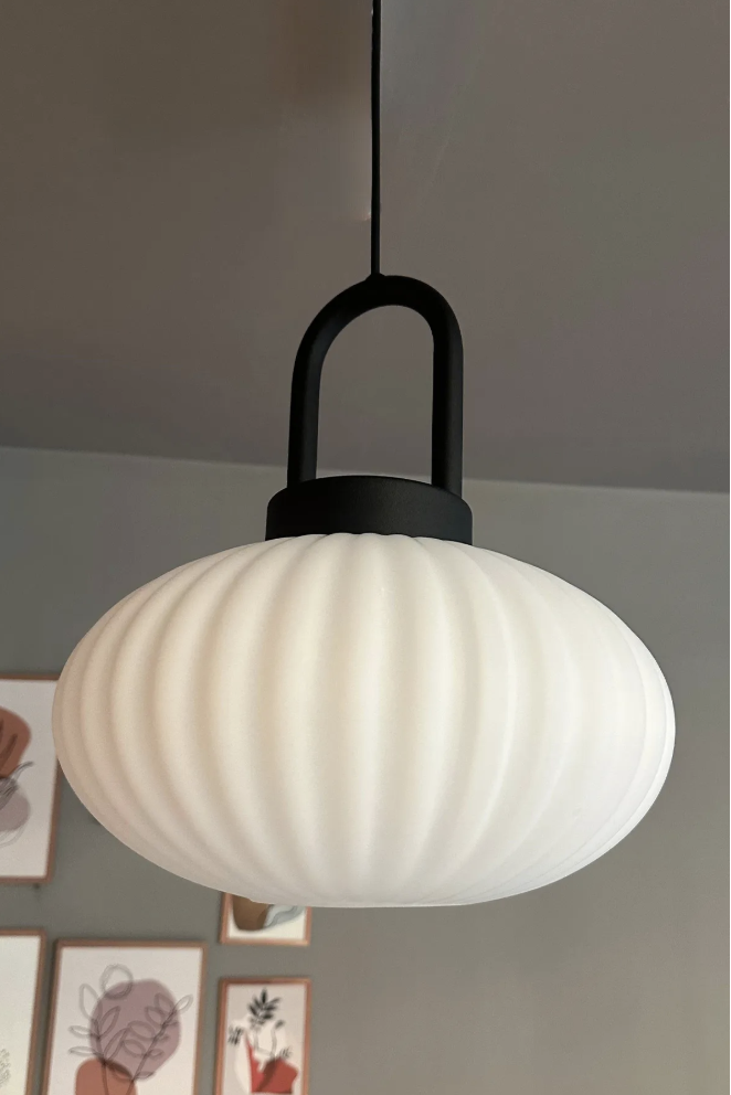 Elegant Beyaz Cam Avize Siyah Kilit Başlık Sarkıt Lamba Restoran Salon Aydınlatma