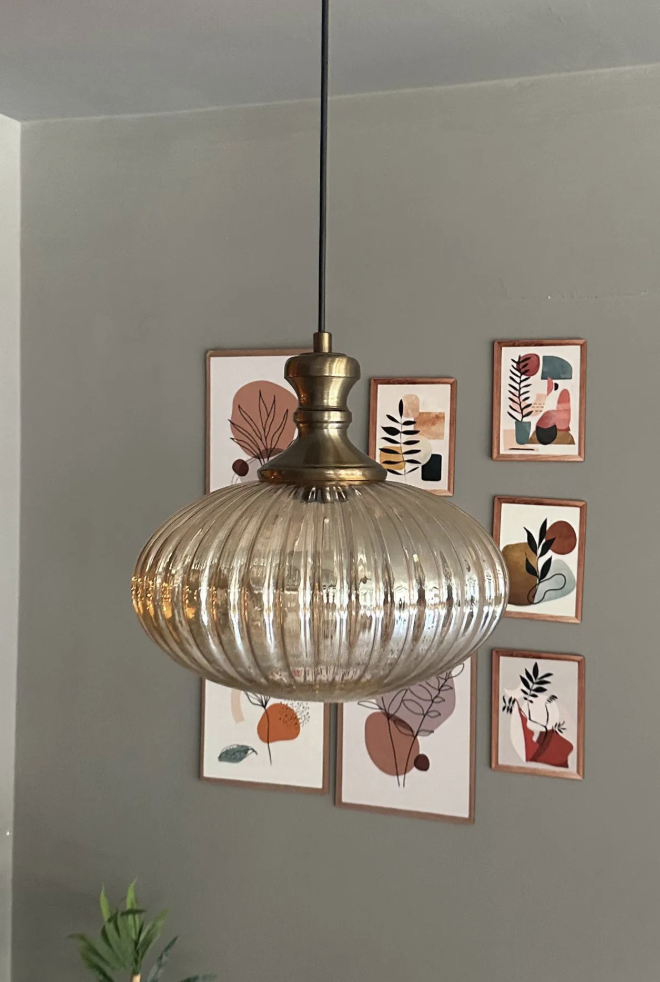 Elegant Cam Tekli Bal Rengi Avize Eskitme Knob Başlık Sarkıt Lamba Restoran Salon Aydınlatma