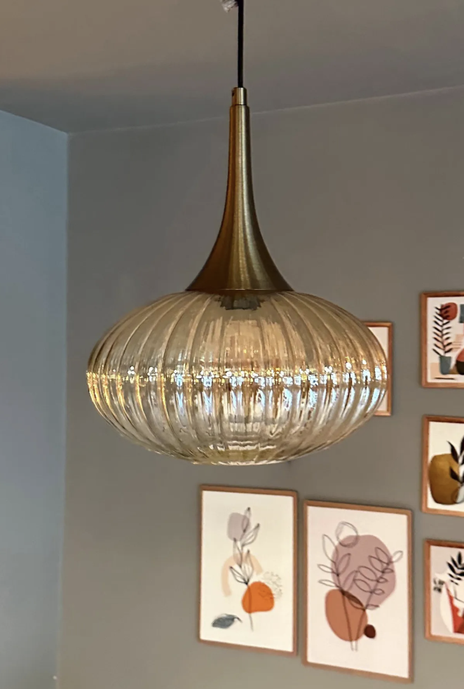 Elegant Cam Tekli Bal Rengi Avize Eskitme Külah Başlık Sarkıt Lamba Restoran Salon Aydınlatma