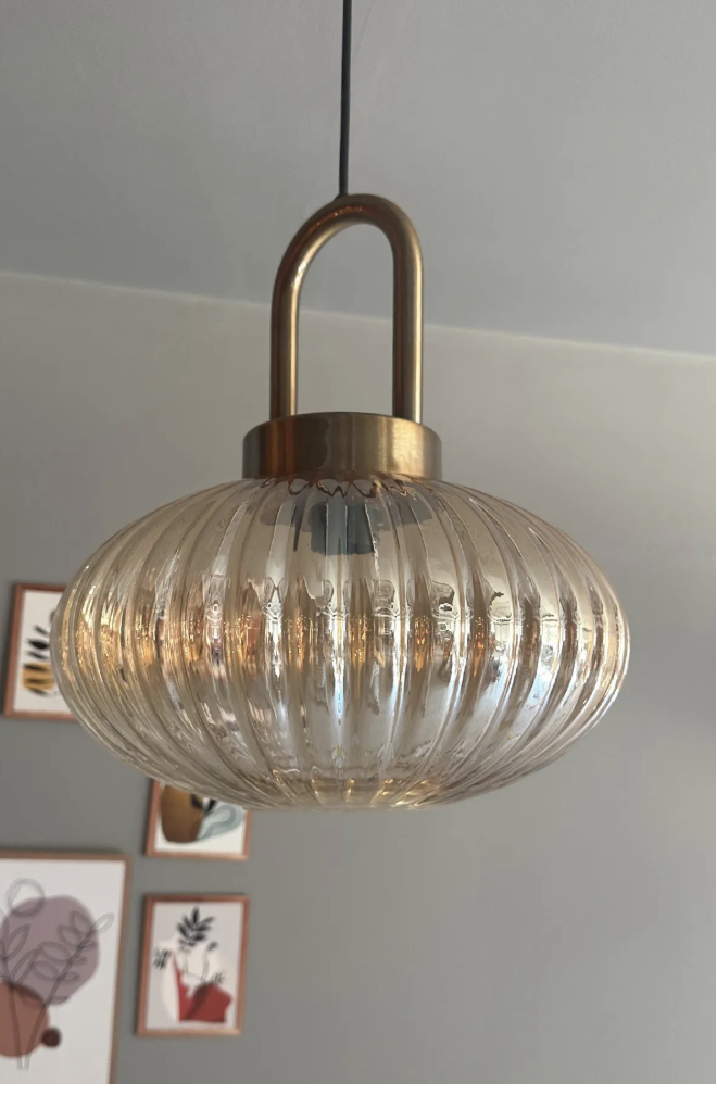 Elegant Cam Tekli Bal Rengi Avize Eskitme Kilit Başlık Sarkıt Lamba Restoran Salon Aydınlatma