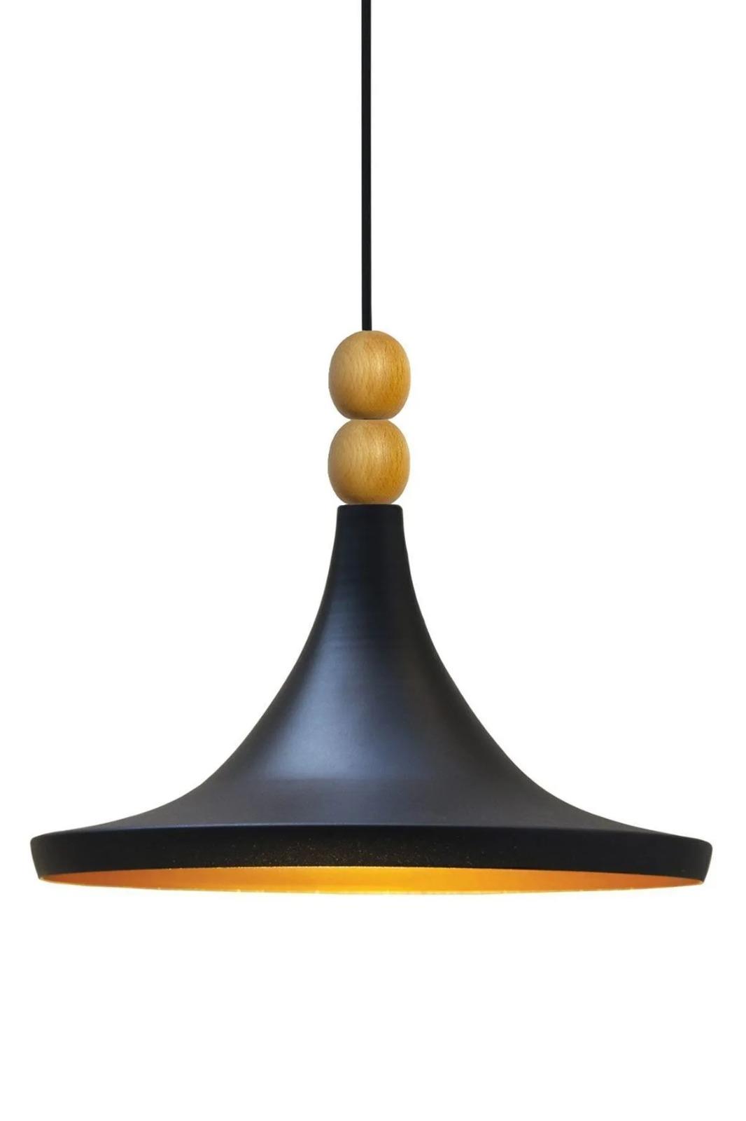 Geniş Metal Avize Ahşap Boncuklu Mutfak Salon Cafe Ofis Pastane Tekli Sarkıt Lamba Aydınlatma