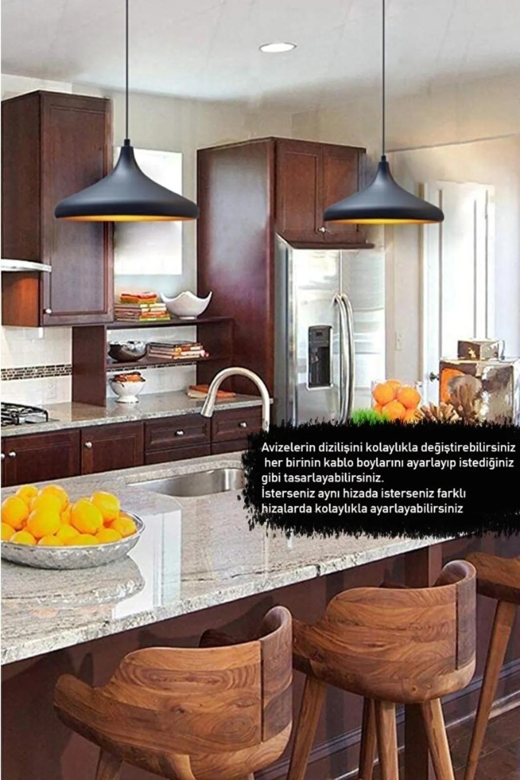 Ikili Champion Siyah Sarkıt Lamba Yemek Masası Oturma Odası Mutfak Salon Otel Showroom Café