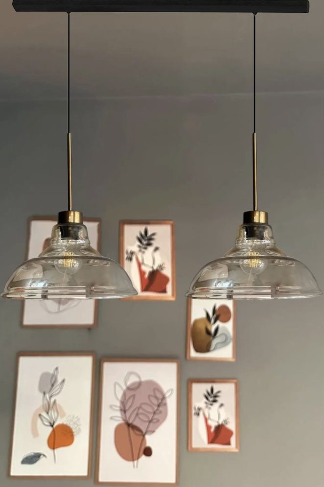 İkili Vishi Cam Bal Rengi Avize Eskitme Başlık Retro Sarkıt Lamba Restoran Salon Aydınlatma