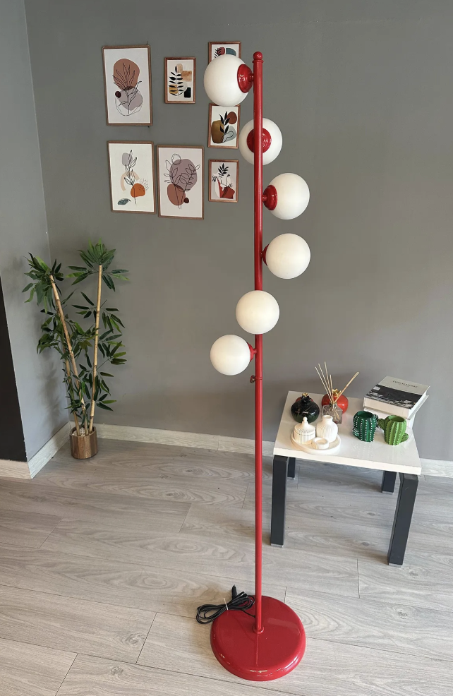 Kırmızı Lambader Modern Dekoratif Metal Oturma Odası Çalışma Odası Zemin Lambası