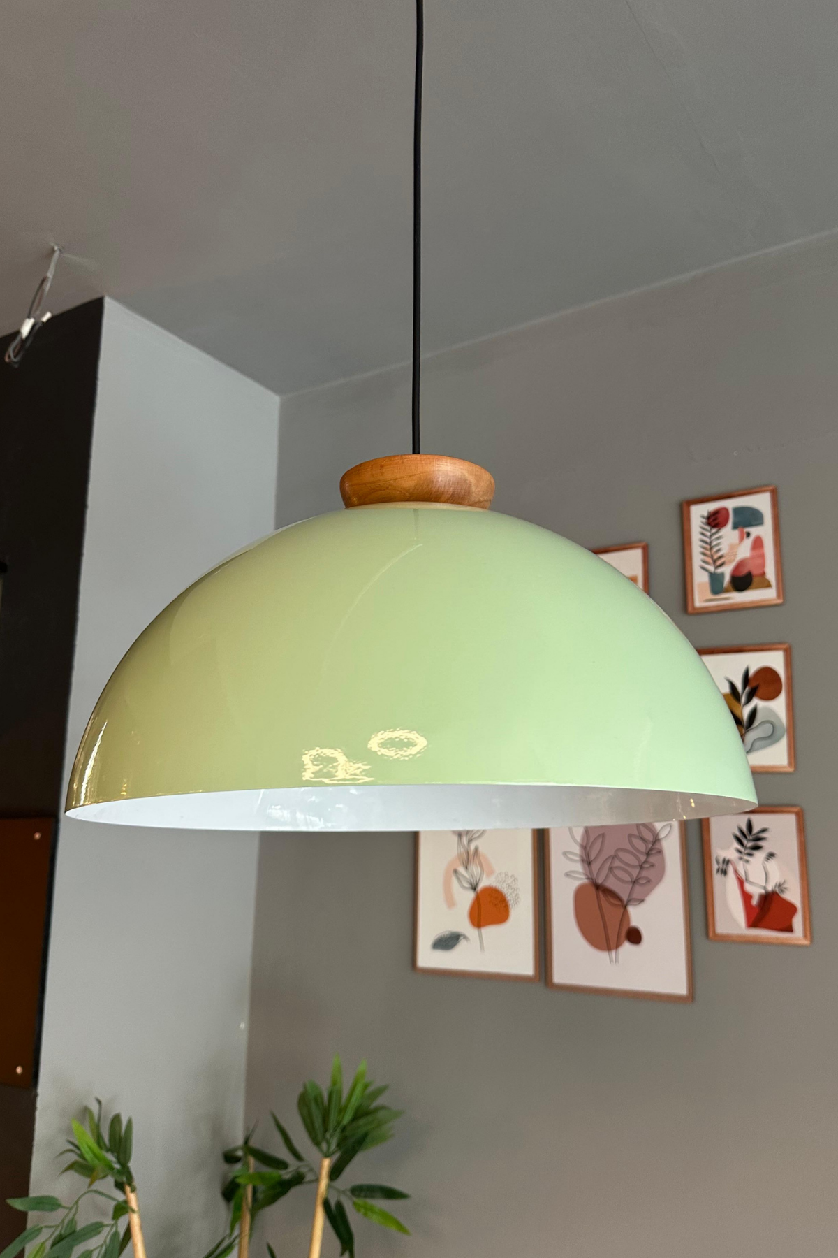 Linate Mint Ahşap Tabak Başlık Avize Tekli Sarkıt Salon Kuaför Dekoratif Aydınlatma