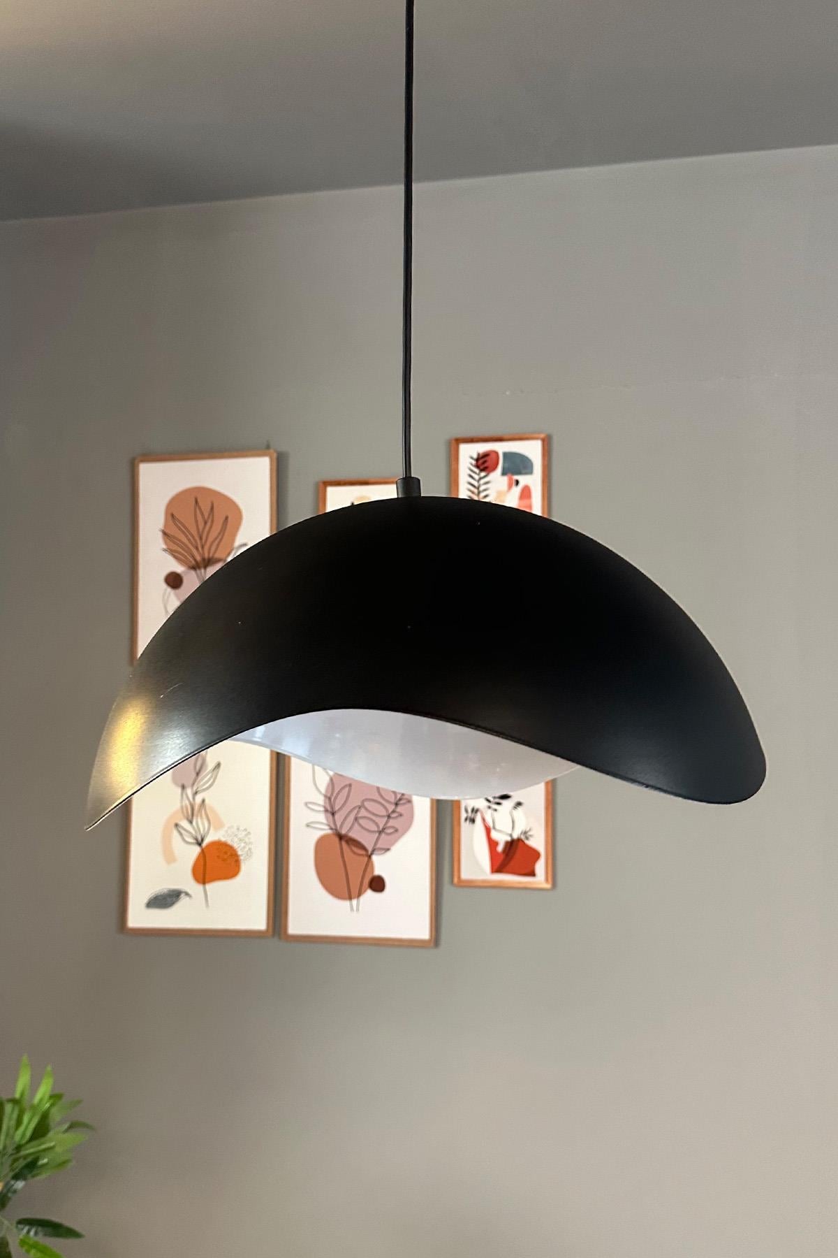 Luna Siyah Tekli Avize Üç Boncuk Başlık Sarkıt Lamba Restoran Salon Aydınlatma