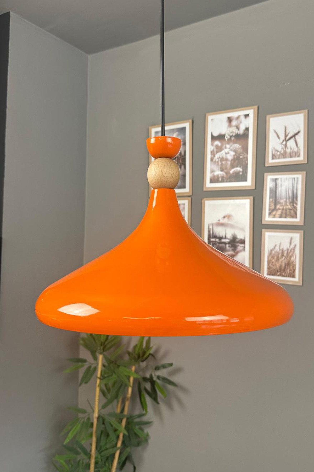 Parlak Turuncu Ahşap Şapka Tekli Avize Sarkıt Salon Mutfak Cafe Butik Lamba Aydınlatma Avizeler