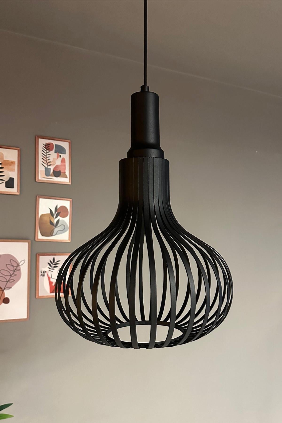 Pera Siyah Avize Tekli Siyah Fener Başlık İç Mekan Aydınlatma Dekoratif Mutfak Hol Cafe Ofis