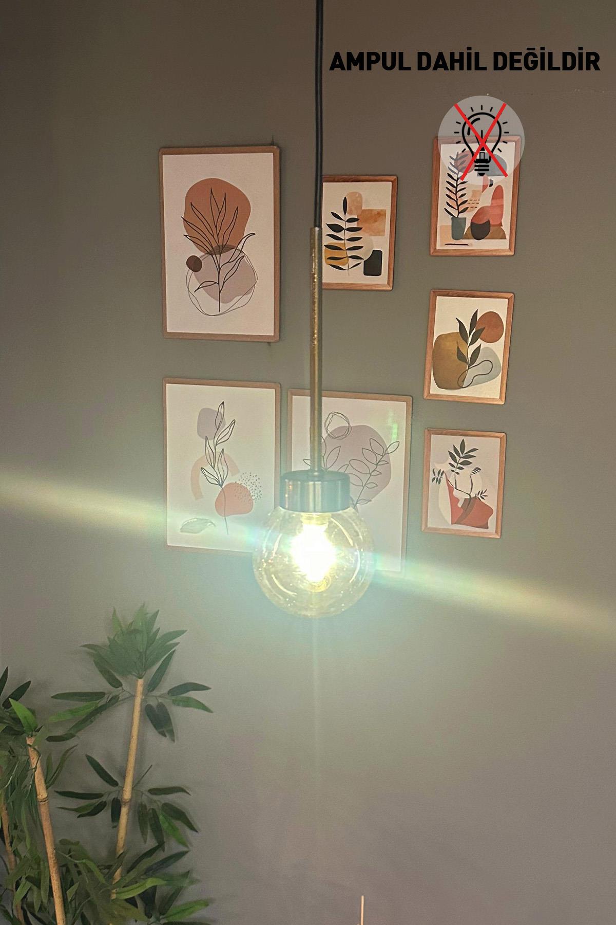 Petite Cam Bal Rengi Tekli Avize İnce Eskitme Başlık Retro Sarkıt Restoran Salon Aydınlatma