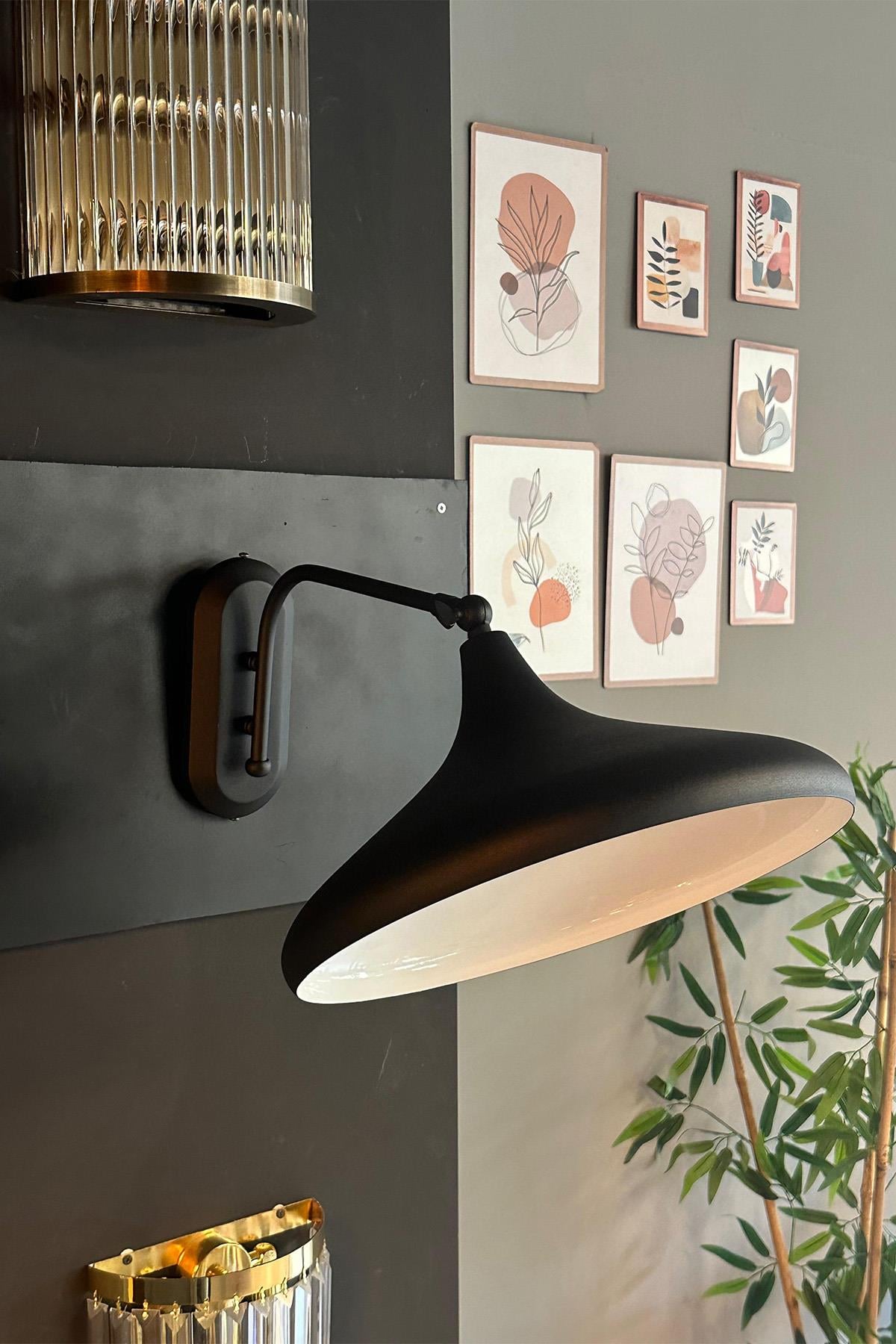 Siyah Hareketli Başlık Tekli Aplik Salon Mutfak Cafe Butik Lamba Aydınlatma