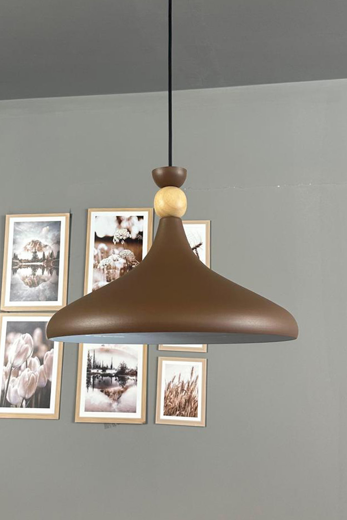 Sütlü Kahve Ahşap Şapka Tekli Avize Sarkıt Salon Mutfak Cafe Butik Lamba Aydınlatma Avizeler