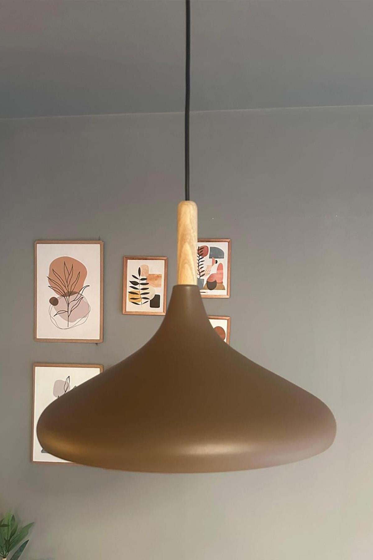 Sütlü Kahve Champion Ahşap Tekli Avize Sarkıt Salon Mutfak Cafe Butik Lamba Aydınlatma Avizeler