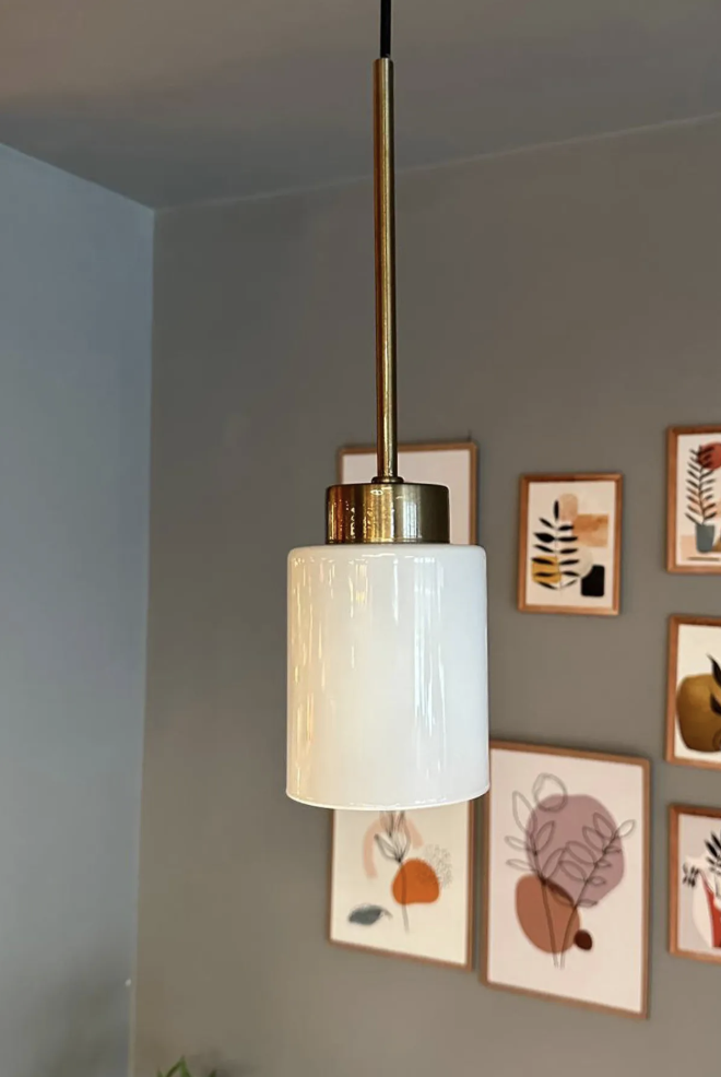 Tiny Beyaz Cam Tekli Avize Ince Eskitme Başlık Retro Sarkıt Lamba Restoran Salon Aydınlatma