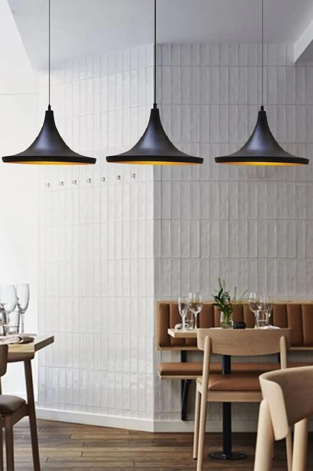 Üçlü Geniş Siyah Sarkıt Sarkıt Lamba Yemek Masası Oturma Odası Mutfak Salon Otel Showroom