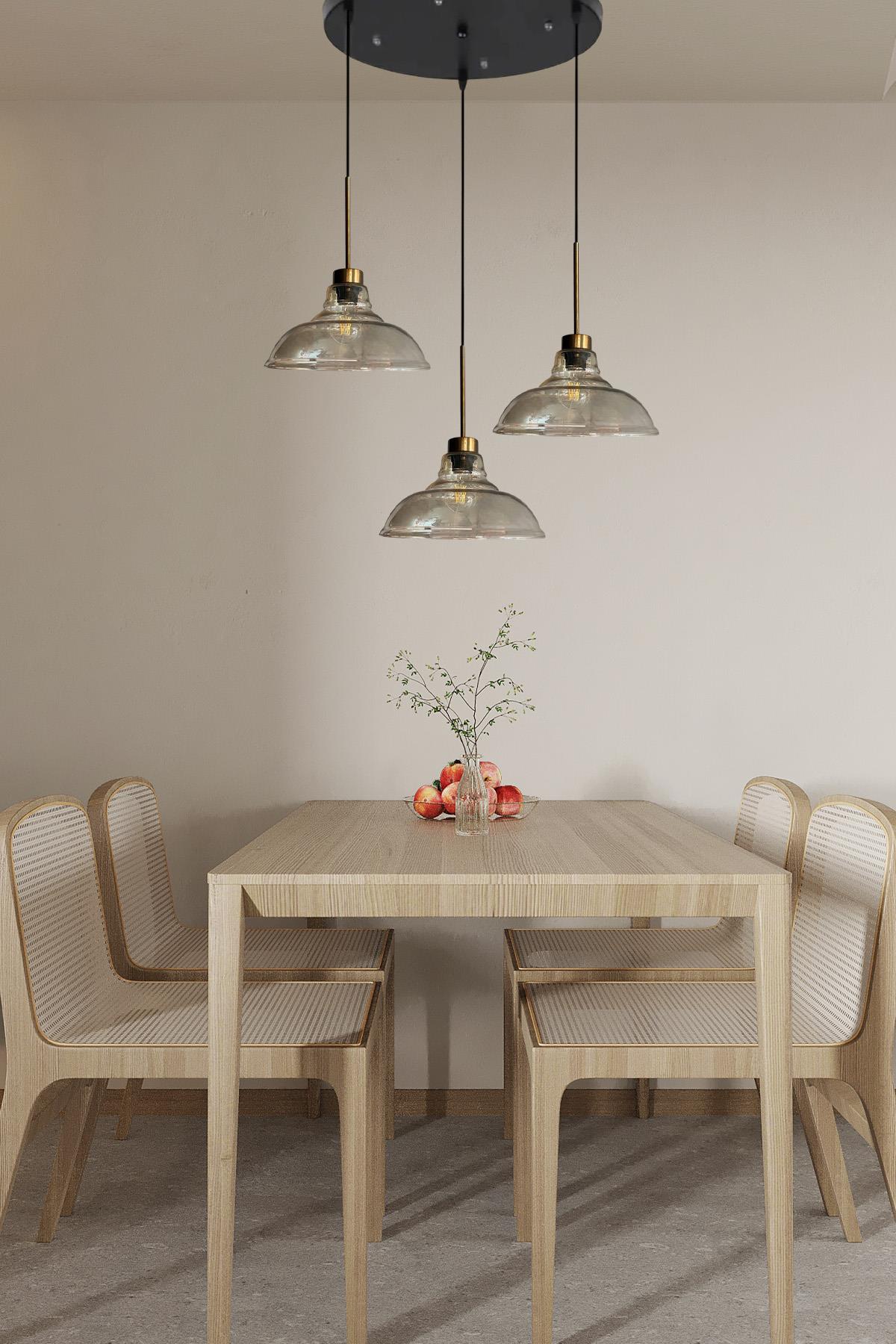 Üçlü Vishi Cam Bal Rengi Avize İnce Eskitme Başlık Retro Sarkıt Lamba Restoran Salon Aydınlatma