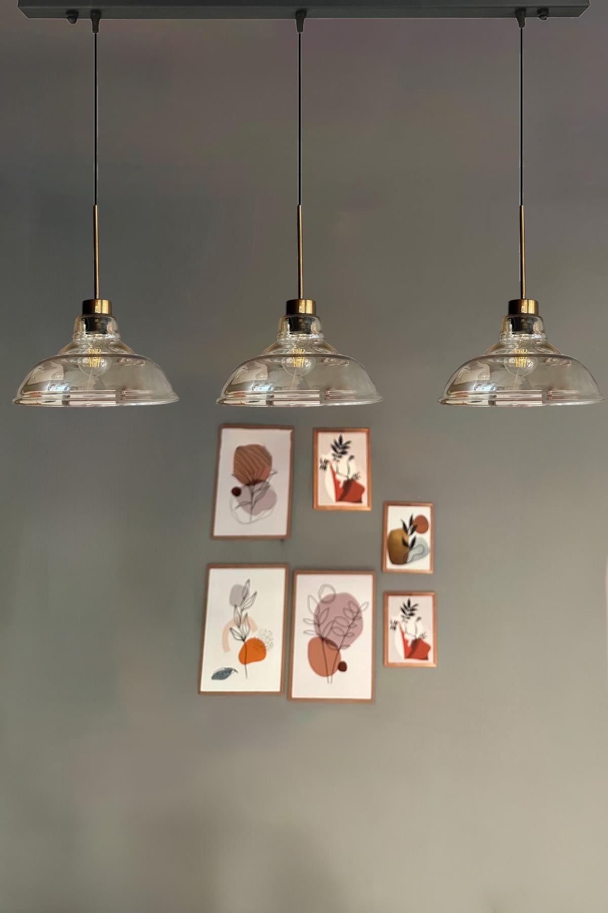Üçlü Vishi Glass Cam Bal Rengi Avize Eskitme Başlık Retro Sarkıt Lamba Restoran Salon Aydınlatma