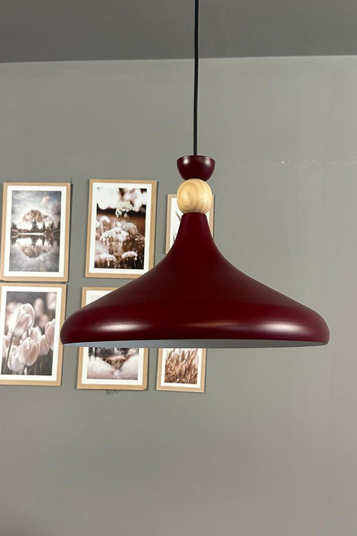Vişne Çürüğü Ahşap Şapka Tekli Avize Sarkıt Salon Mutfak Cafe Butik Lamba Aydınlatma Avizeler