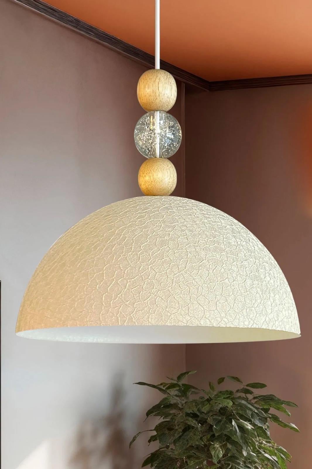 Yimpi Dokulu Açık Krem Kristal Boncuk Avize Tekli Sarkıt Salon Kuaför Dekoratif Aydınlatma Pastane