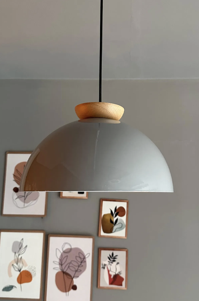 Yimpi Gri Avize Ahşap Tekli Sarkıt Salon Kuaför Cafe Dekoratif Aydınlatma Pastane