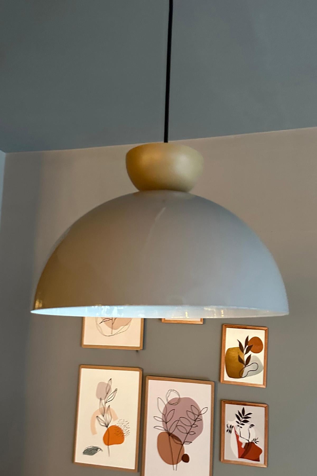 Yimpi Gri Avize Tekli Bej Şapka Sarkıt Salon Kuaför Cafe Dekoratif Aydınlatma Pastane