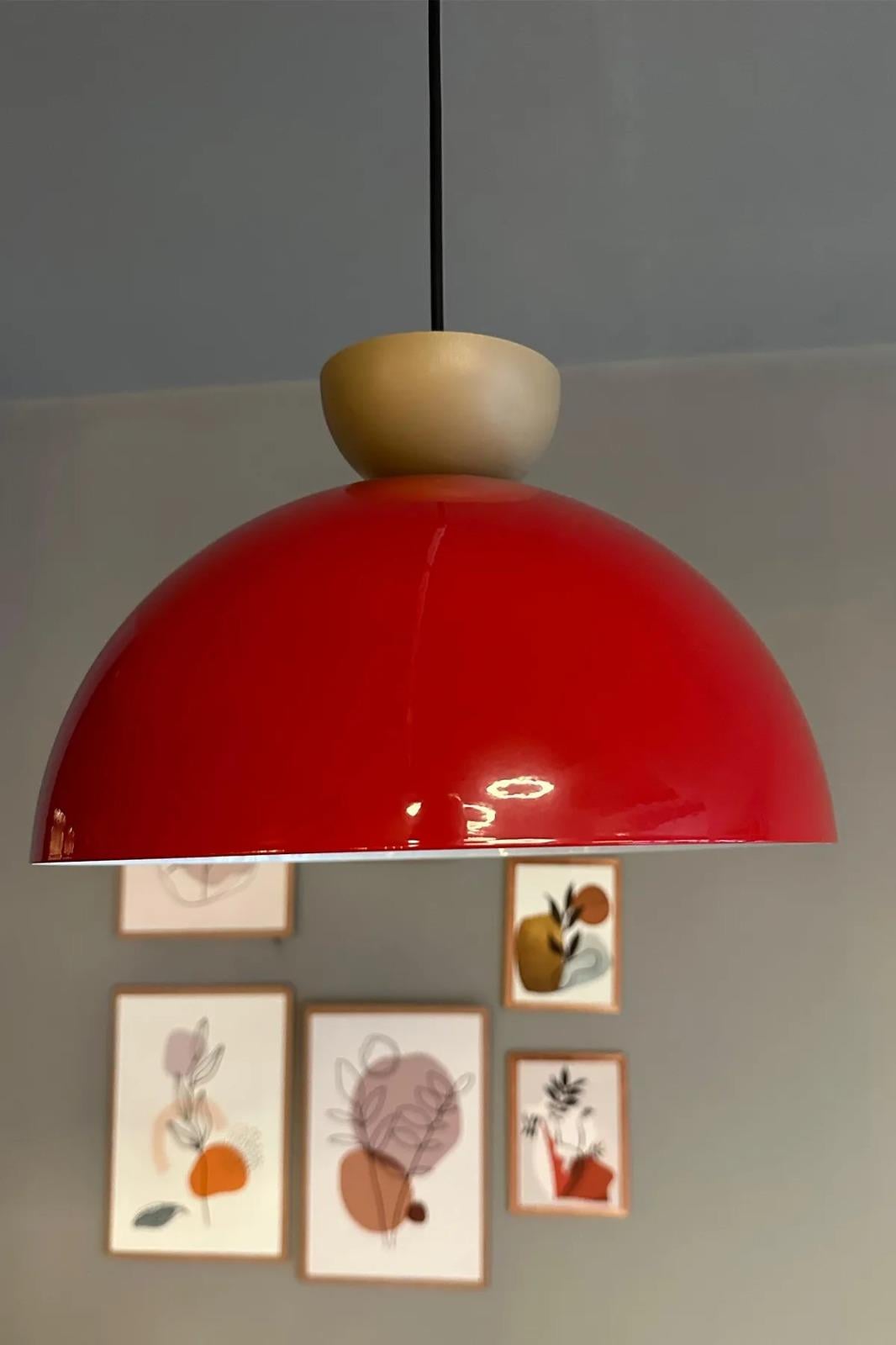 Yimpi Kırmızı Avize Tekli Bej Şapka Sarkıt Salon Kuaför Cafe Dekoratif Aydınlatma Pastane