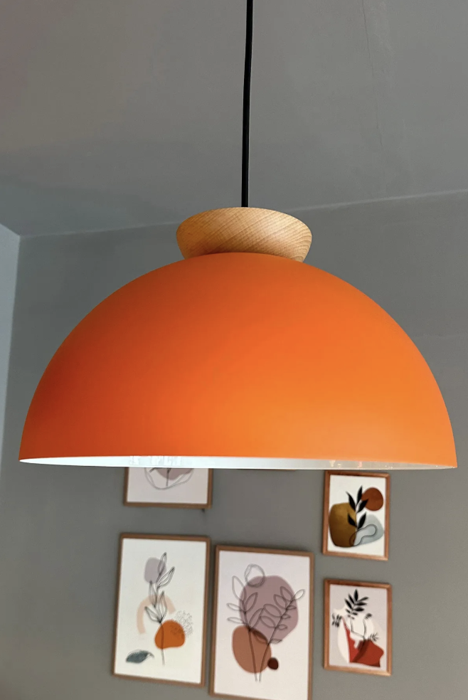 Yimpi Mat Turuncu Avize Ahşap Tekli Sarkıt Salon Kuaför Cafe Dekoratif Aydınlatma Pastane