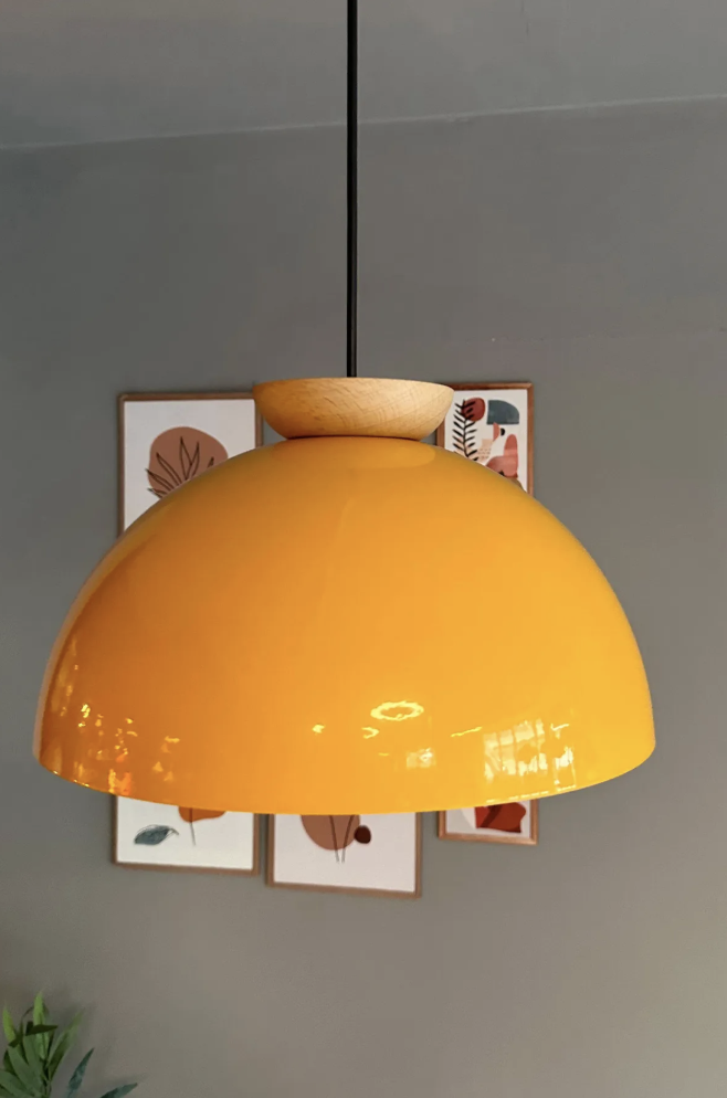 Yimpi Sarı Avize Ahşap Tekli Sarkıt Salon Kuaför Cafe Dekoratif Aydınlatma Pastane