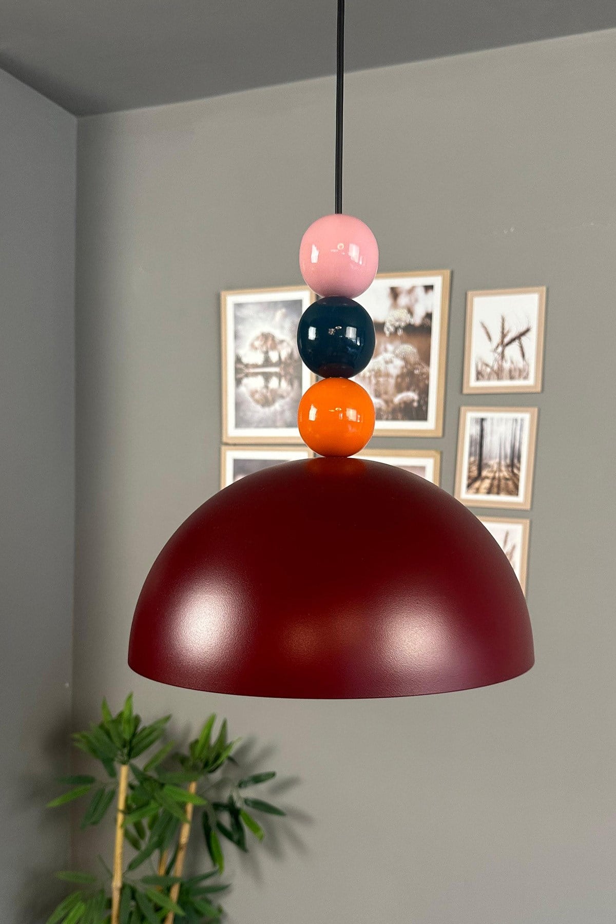 Yimpi Vişne - Turuncu Deniz Yeşili Pembe Boncuk Başlık Avize Sarkıt Lamba Salon Mutfak Avize