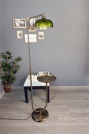 Bloom Yeşil Cam Lambader Modern Dekoratif Metal Oturma Odası Zemin Lambası