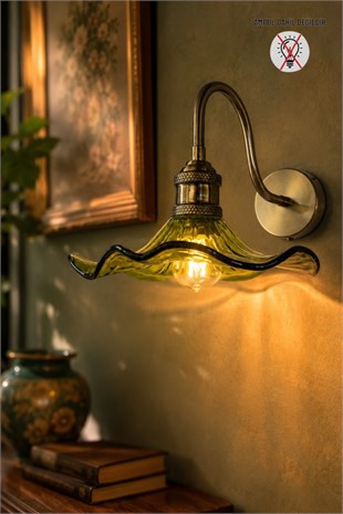 Flora Yeşil Cam Aplik Duvar Lambası Modern Otel Cafe Vintage Salon Yatak Odası Merdiven Retro