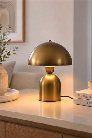 Line Abajur Eskitme Renk-Metal Gövdeli - 25 cm Çap - Oturma Odası & Yatak Odası & Salon Aydınlatma Masa Lambası Dekoratif