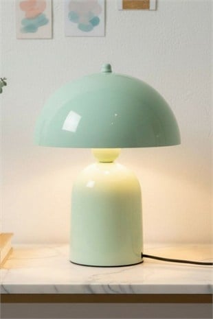 Line Abajur Mint Yeşili Metal Gövde 25 cm Çap Oturma Odası Yatak Odası Salon Aydınlatma Masa Lambası