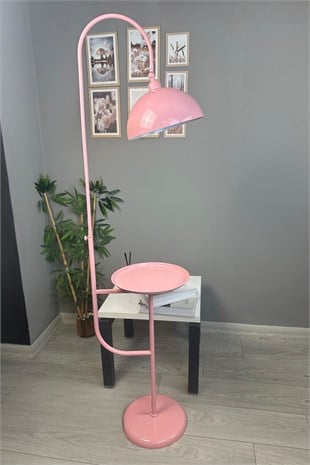 Pembe Metal Sehpalı Hareketli Başlık E27 Lambader