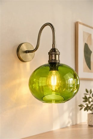 Solvia Yeşil Cam Eskitme S Kol Aplik Duvar Lambası Modern Otel Cafe Vintage Salon Yatak Odası Merdiven Retro