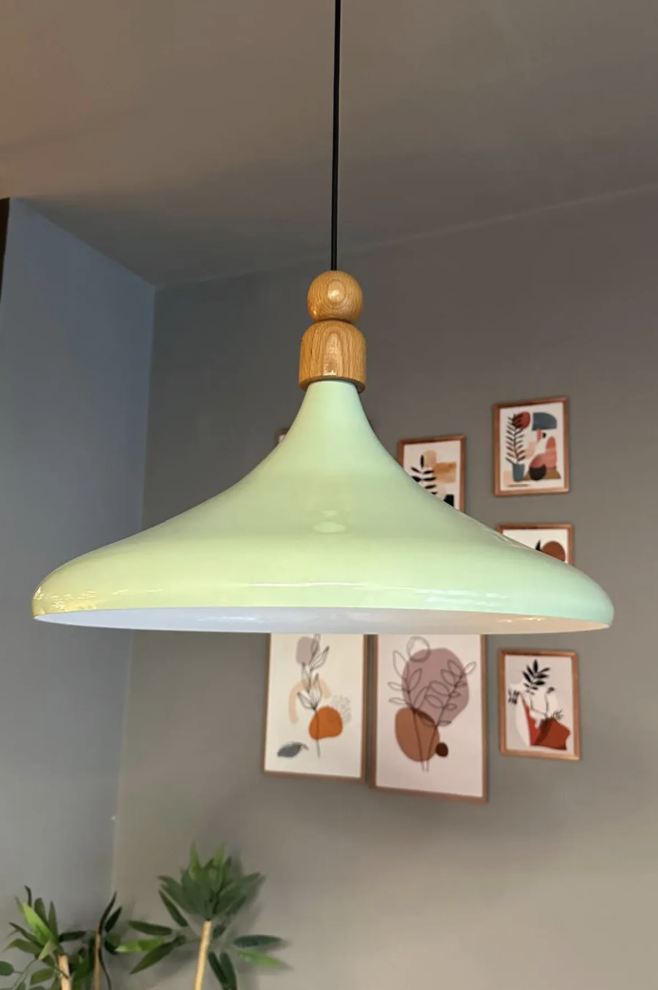 45 Cm Çap Champion XL Mint Kalın Ahşap Boncuk Avize Tekli Sarkıt Lamba Restoran Salon Mutfak Avize