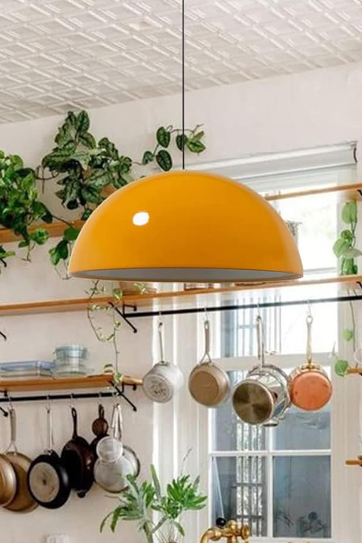 50 cm Çaplı Bamyum Sarı Tekli Avize Salon Yemek Masası Restoran Sarkıt Lamba Avizeler Modelleri