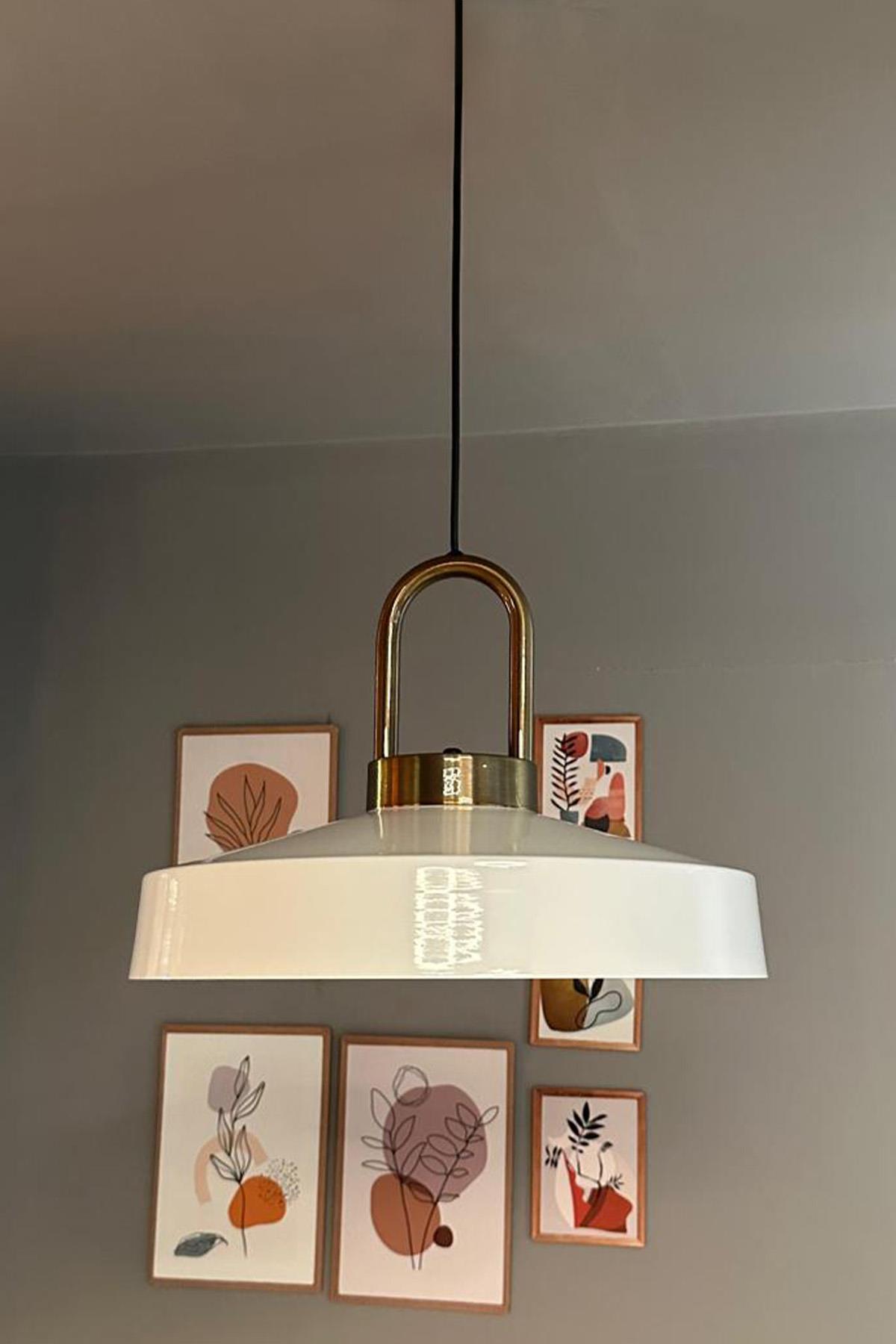 Açe Beyaz Eskitme Kilit Kafa Tekli Avize Retro Sarkıt Ofis Showroom Salon Mutfak Avizeleri