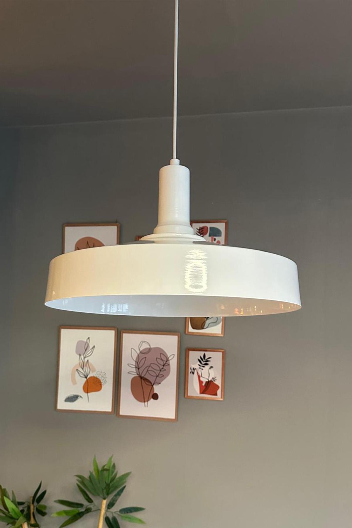 Açe Beyaz Tekli Beyaz Fener Başlık Avize Retro Sarkıt Ofis Showroom Salon Mutfak Avizeleri