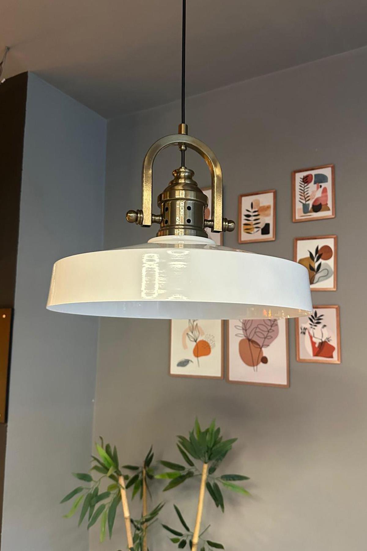 Açe Beyaz Tekli Delikli Eskitme Başlık Avize Retro Sarkıt Ofis Showroom Salon Mutfak Avizeleri